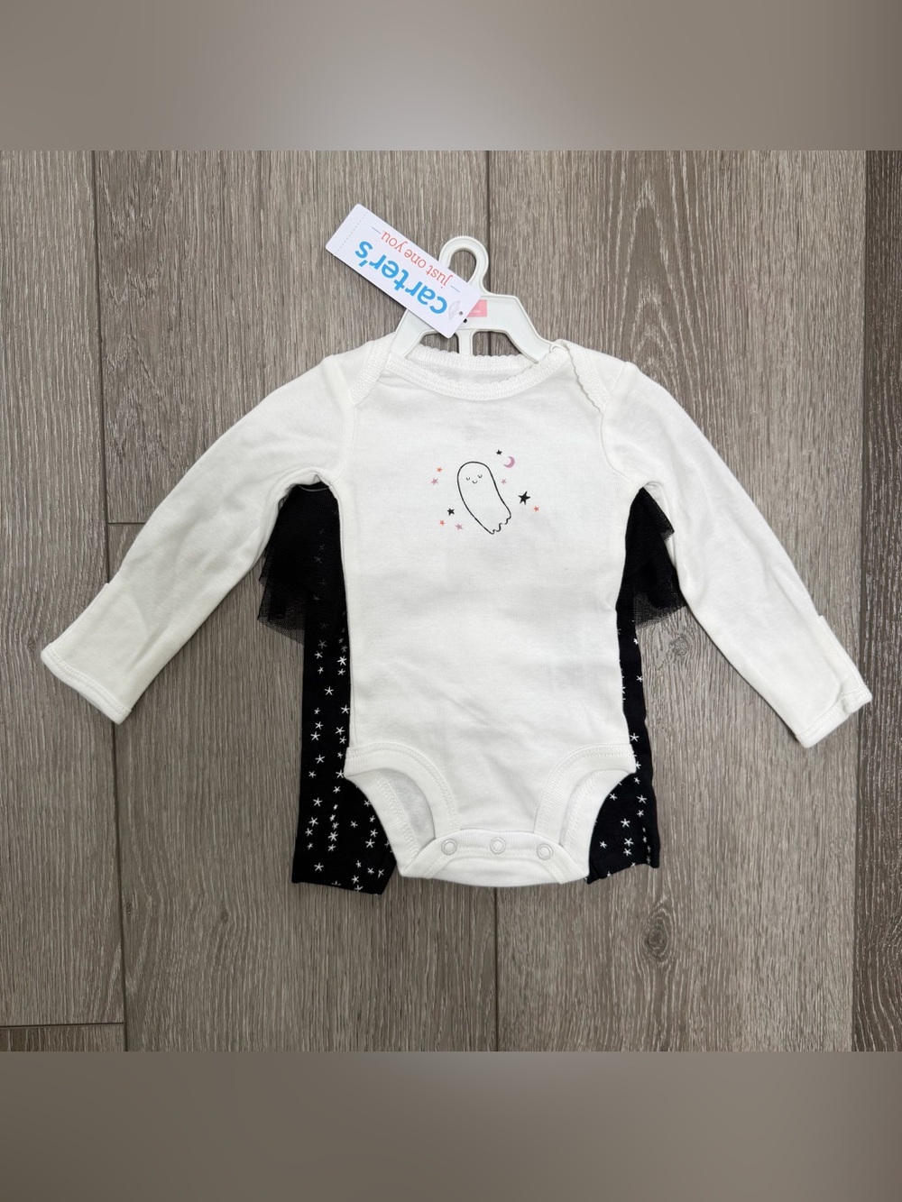 CARTERS 2PC HALLOWEEN BODYSUIT AND TUTU PANTS SET GHOST WHITE BLACK NB 12MO 3MO